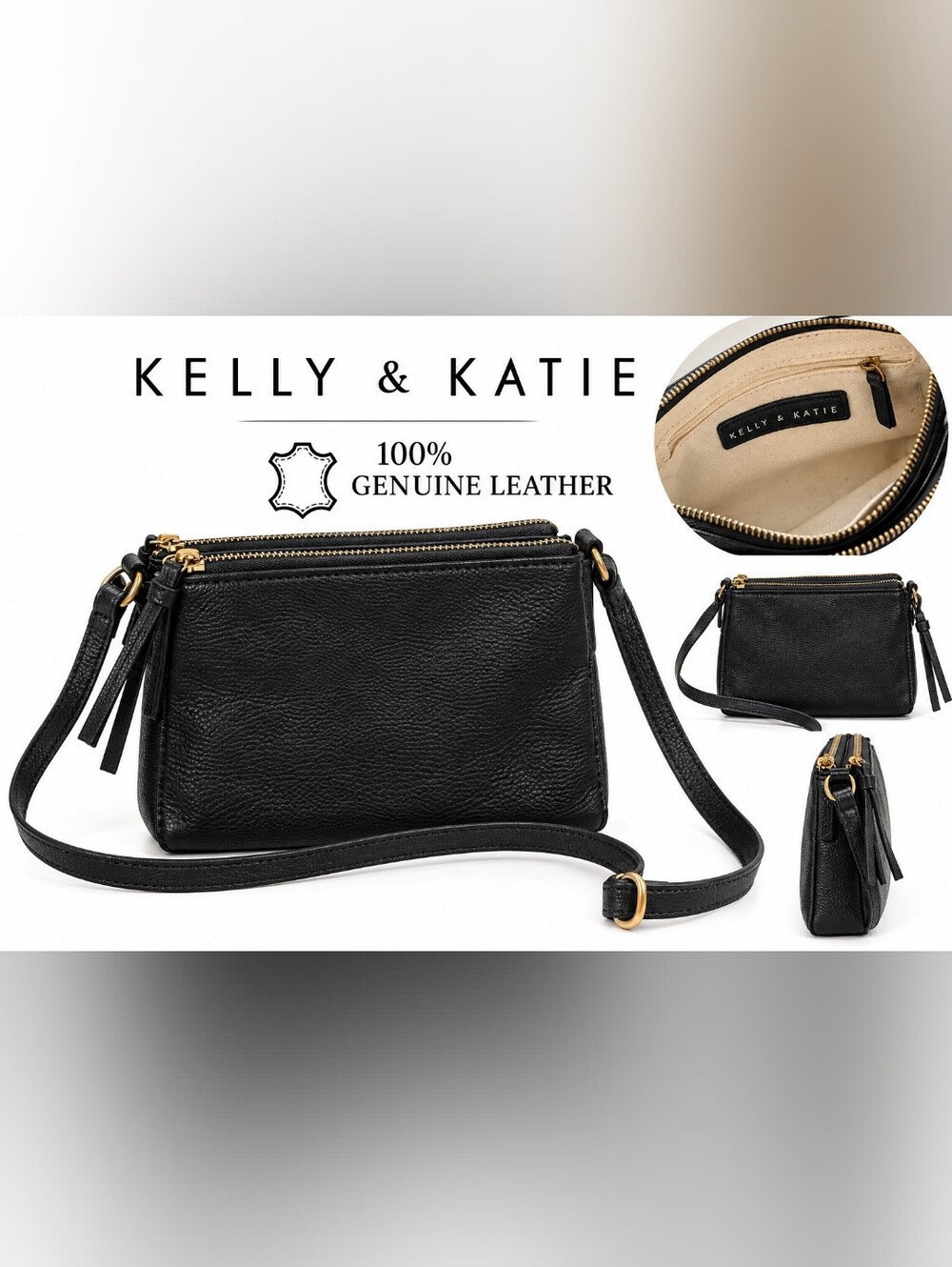 Kelly & Katie Black Leather Zip-Top Crossbody
